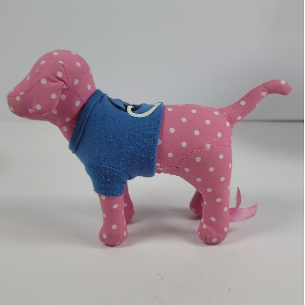 Victoria's Secret PINK Plush Dog Polka Dot Blue Peace Sign Shirt Stuffed Toy